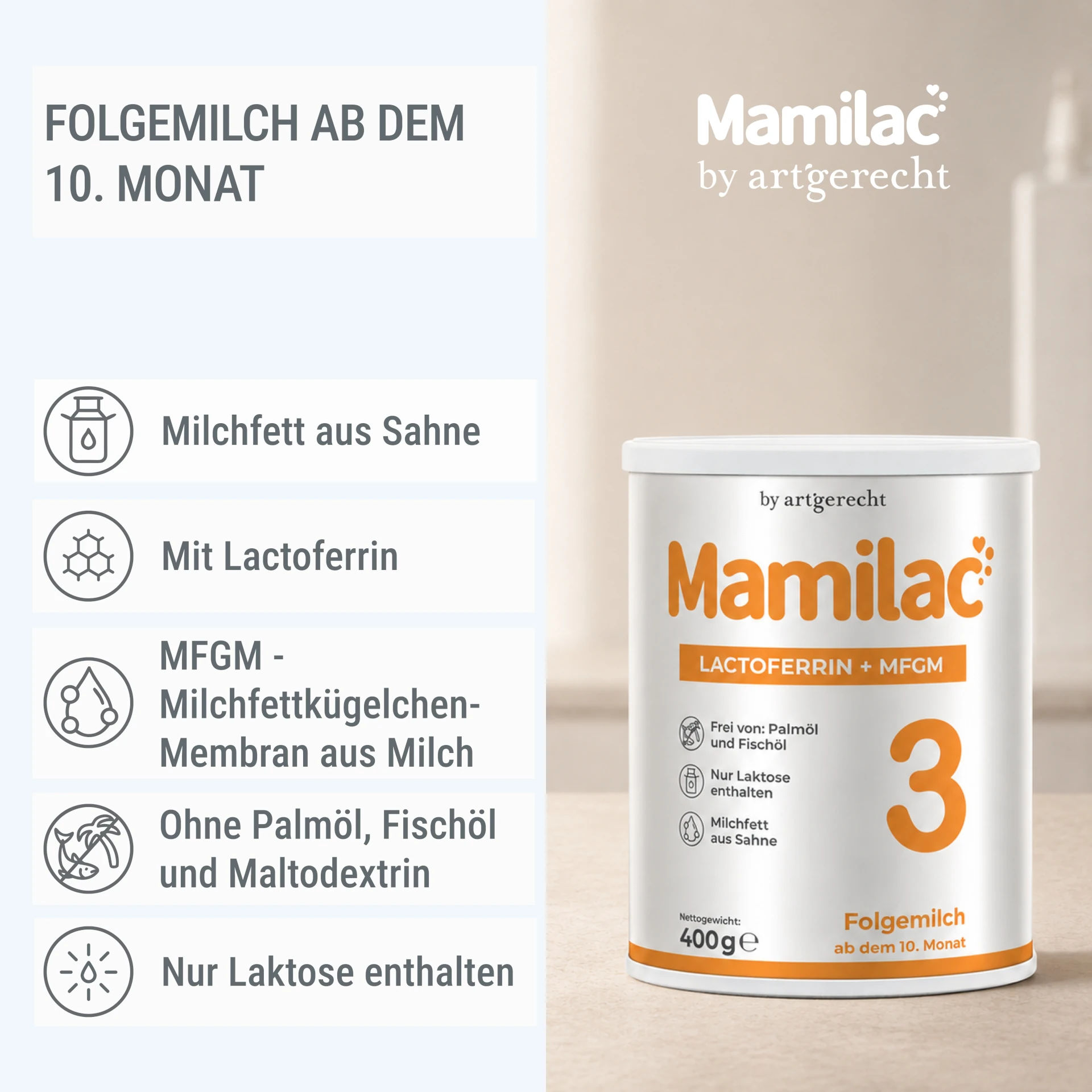 Mamilac Lactoferrin + MFGM 3 | Folgemilch ab dem 10. Monat