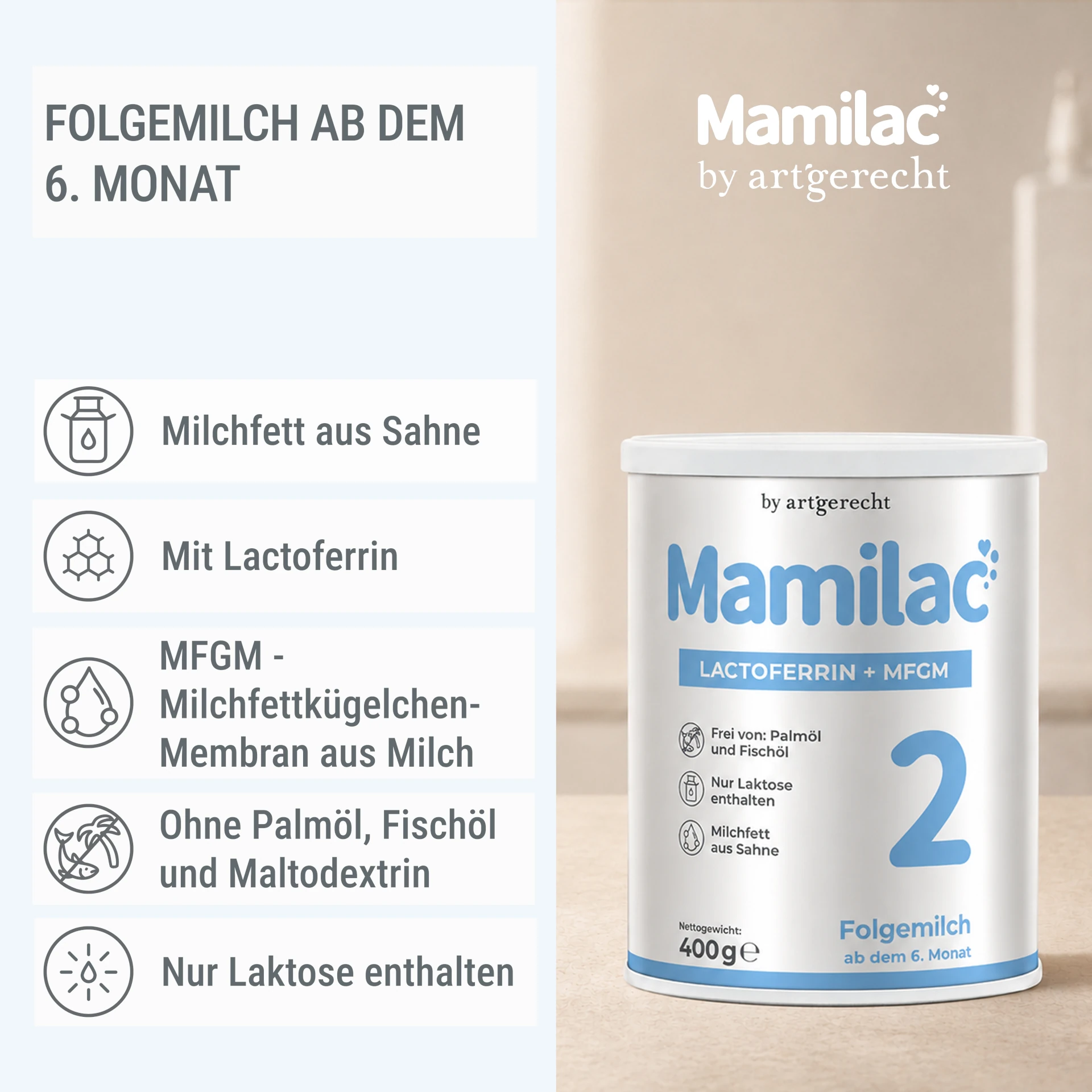 Mamilac Lactoferrin + MFGM 2 | Folgemilch ab dem 6 Monat
